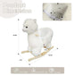 White plush alpaca rocking horse toy with wooden rockers and safety belt