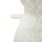 Wooden side handle on white plush rocking horse