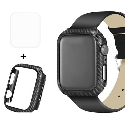 Carbon fiber textured Apple Watch case with curved PET screen protector, black