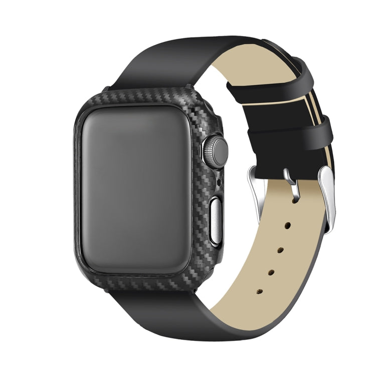 Carbon fiber textured watch case with curved screen protector, black smartwatch