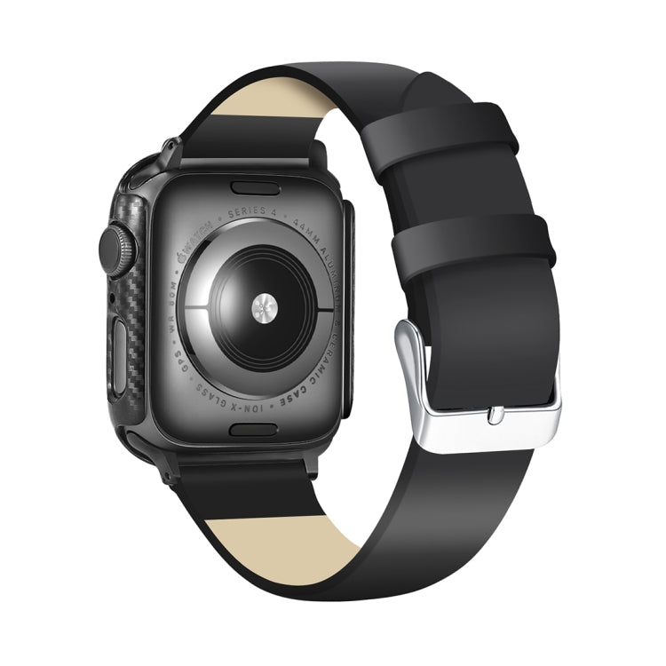 Black watch case with carbon fiber texture and matching protective screen guard