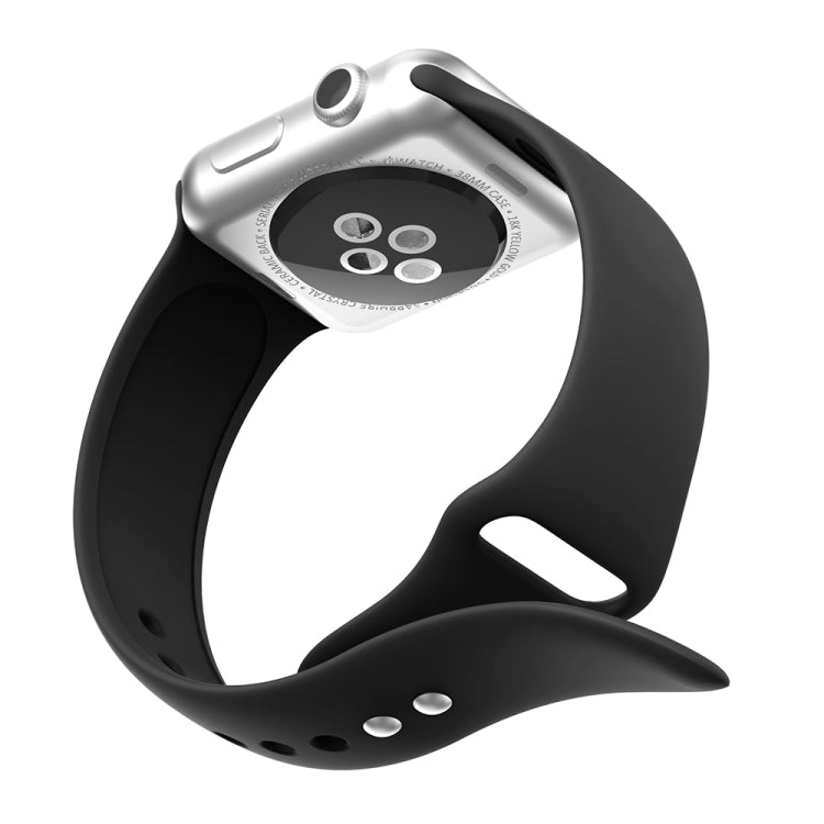 Silicone watch band with double rivets, black, with silver-toned watch connector