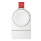 White magnetic wireless charging dock with circular charging pad and red strap