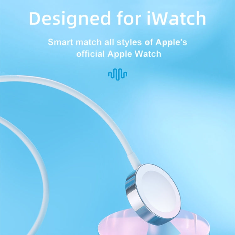 Magnetic charging puck with white cable and rounded stainless steel housing
