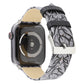 Grey thorn-pattern leather watch band with black stitched strap and silver buckle
