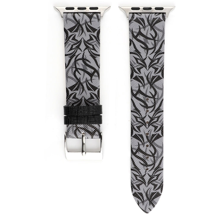 Set of two grey and black thorn-pattern leather watch bands with silver buckles