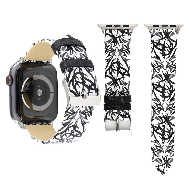 Grey thorn-pattern leather watch bands with black woven strap and silver buckles