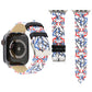 Red and blue thorn-pattern leather watch band with black strap, silver buckle and clasp