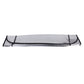 Reflective car sun visor, rectangular silver panel with black edge stitching