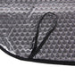 Silver reflective sun visor panel with black strap, bubble-texture insulation layer