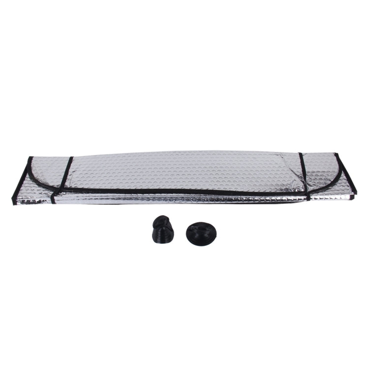 Sun visor with silver reflective panel, plus two black suction cups for mounting