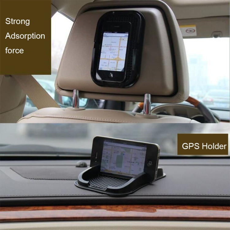 Black phone slip mat with textured base and cradle holding a smartphone