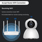 White wireless security camera with WiFi signal indicators and front lens visible