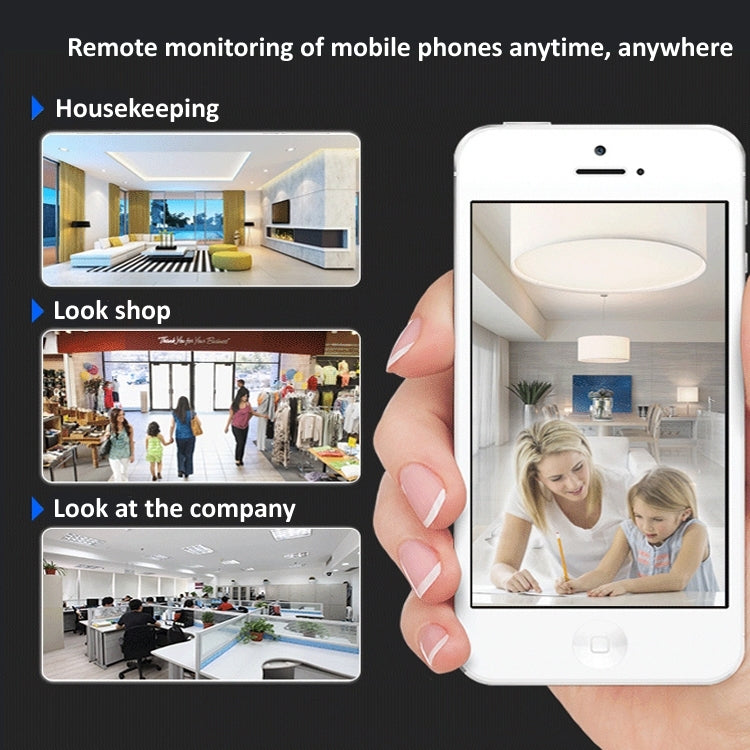 White wireless security camera with front lens, shown alongside a phone app view