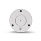 White wireless dome security camera top view with mounting base and circular contacts