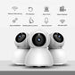 Set of three white wireless dome security cameras with black front lenses