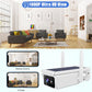 White solar security camera with dual antennas and solar panel, near remote control screens