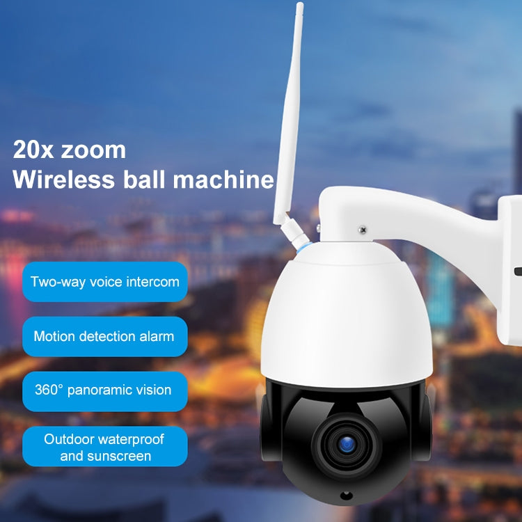 WiFi dome security camera with antenna and front lens with speaker grille