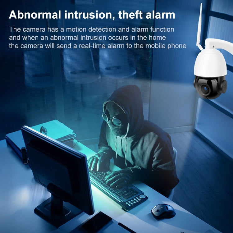 WiFi dome security camera with motion alarm concept near window at night
