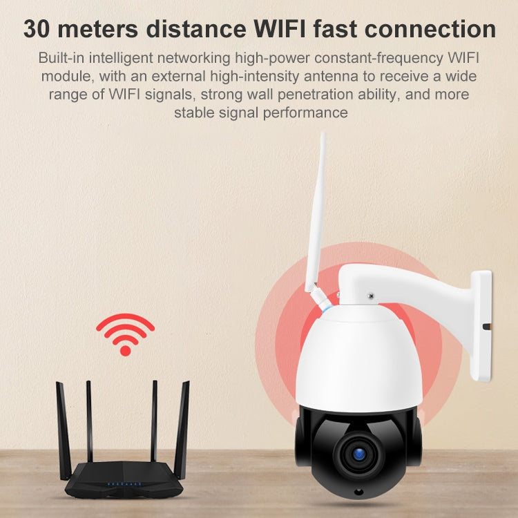 White WiFi security dome camera with extended-range wireless signal