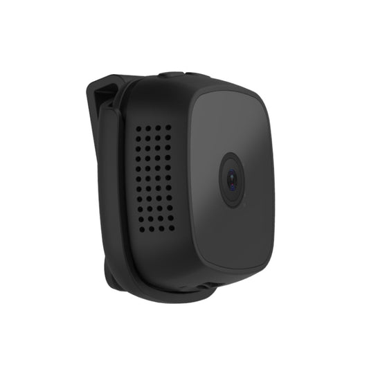 Black wearable surveillance camera side view with speaker grille and lens