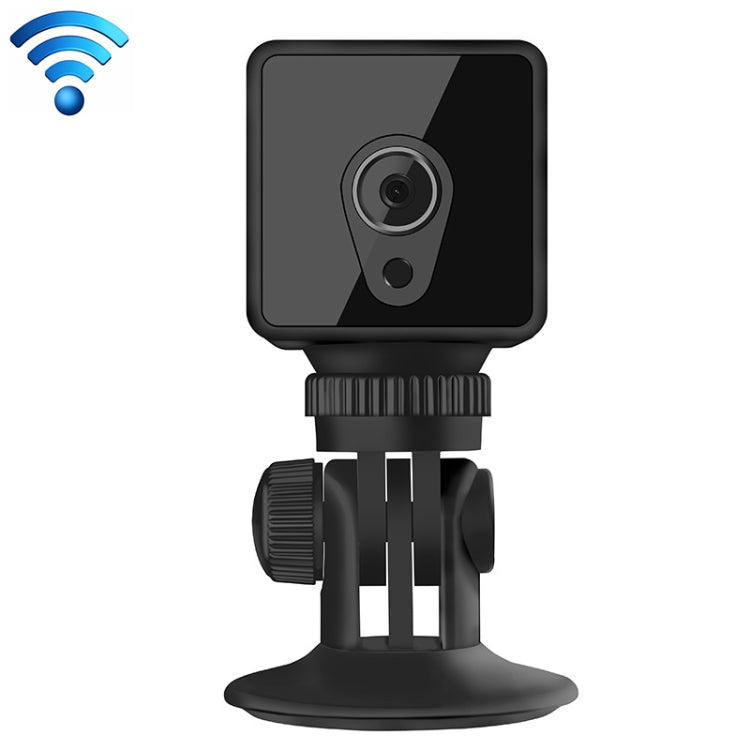 Black wireless surveillance camera with adjustable base mount and front lens