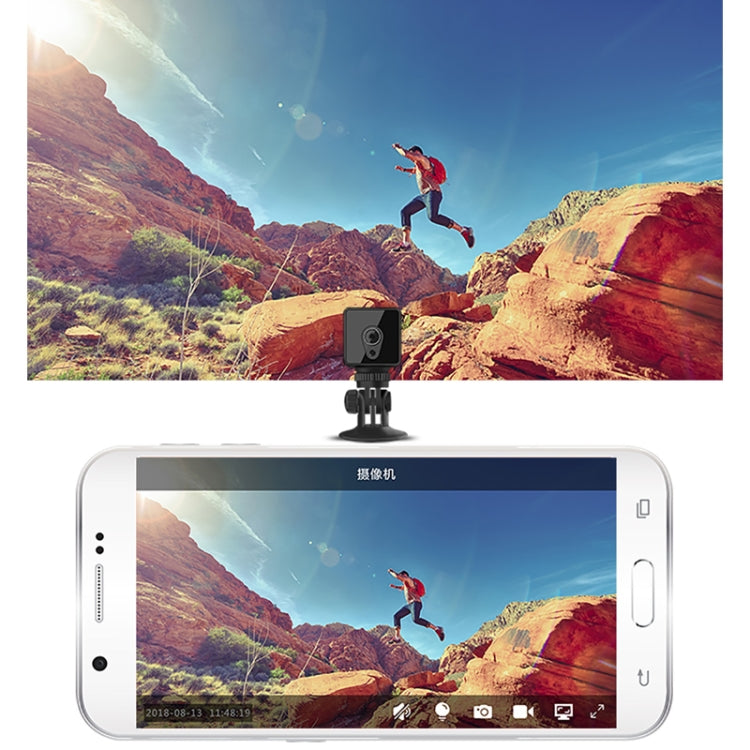 Wireless surveillance camera on mount with live video on smartphone screen