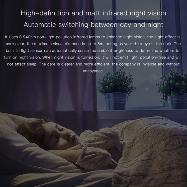 Wireless surveillance camera night-vision graphic over a person sleeping on bed