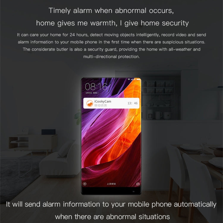 Wireless surveillance camera alarm notification on smartphone with home security theme