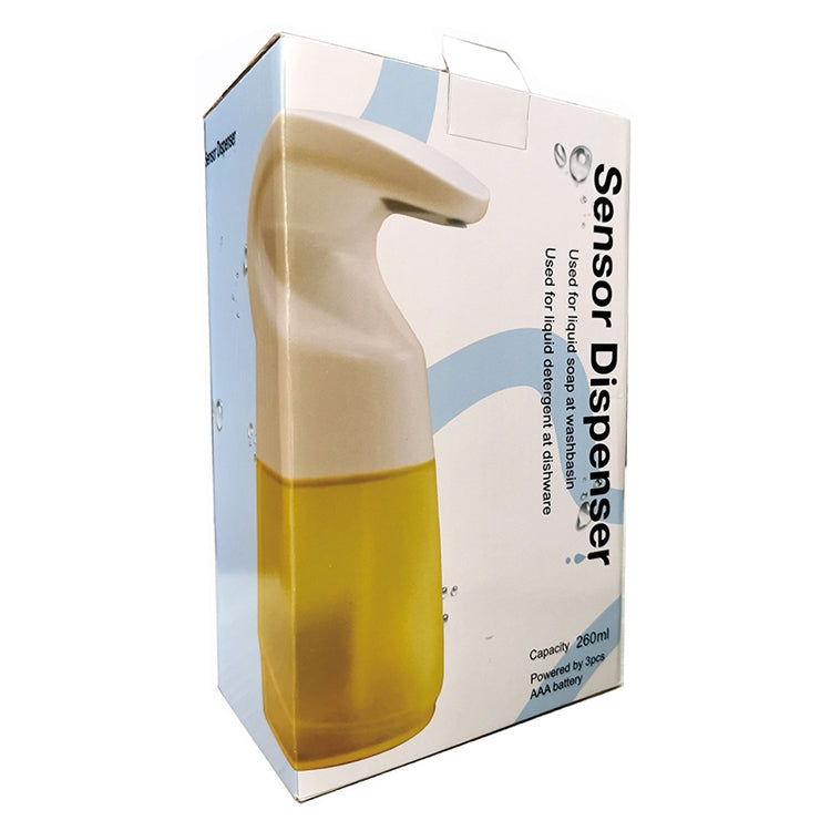 Soap dispenser product box for an automatic sensor dispenser with yellow translucent tank