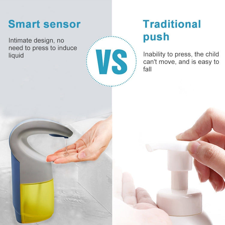 Automatic soap dispenser with sensor nozzle, gray top, and translucent yellow tank