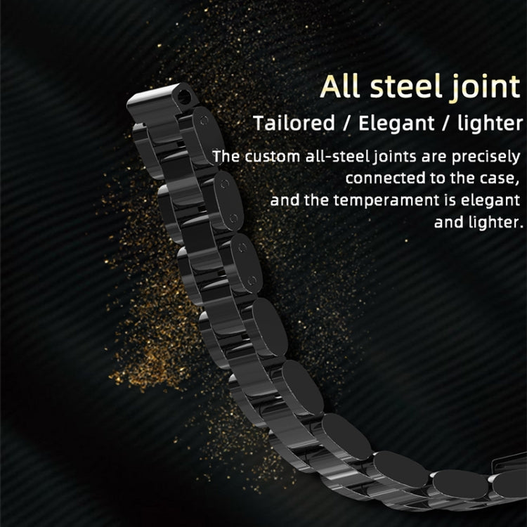 Black stainless steel watch band with connected all-steel link joints