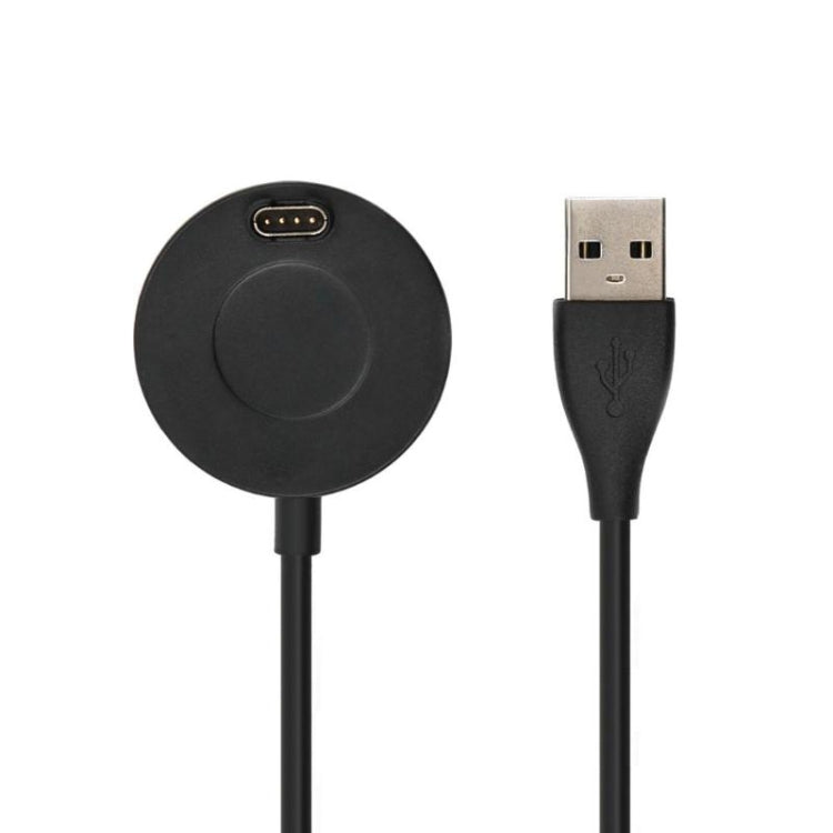 Black round charging dock with device port and USB-A connector cable