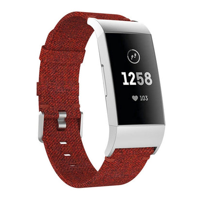 Dark red woven nylon watch band with metal clasp for Fitbit Charge 3