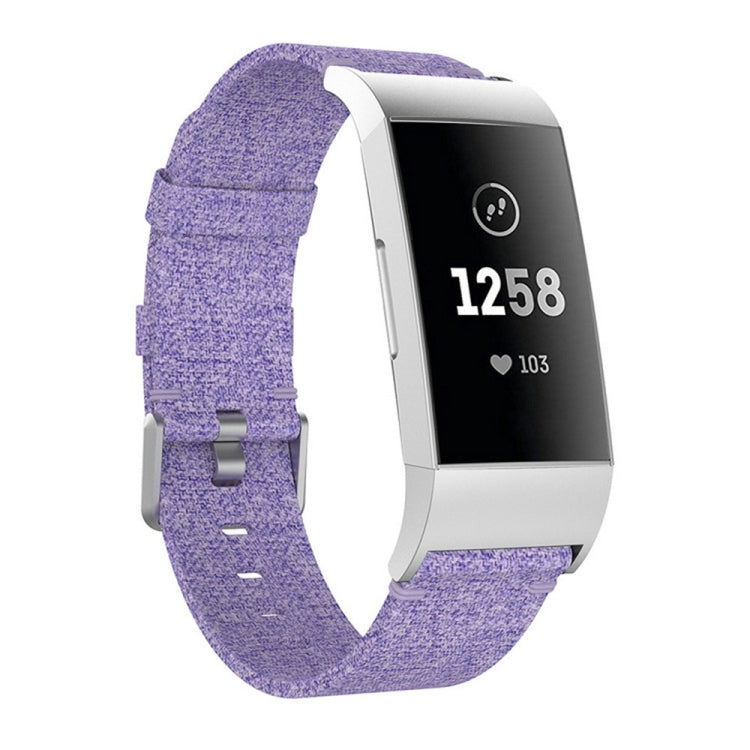 Light purple woven nylon watch band with metal clasp and adjustment holes