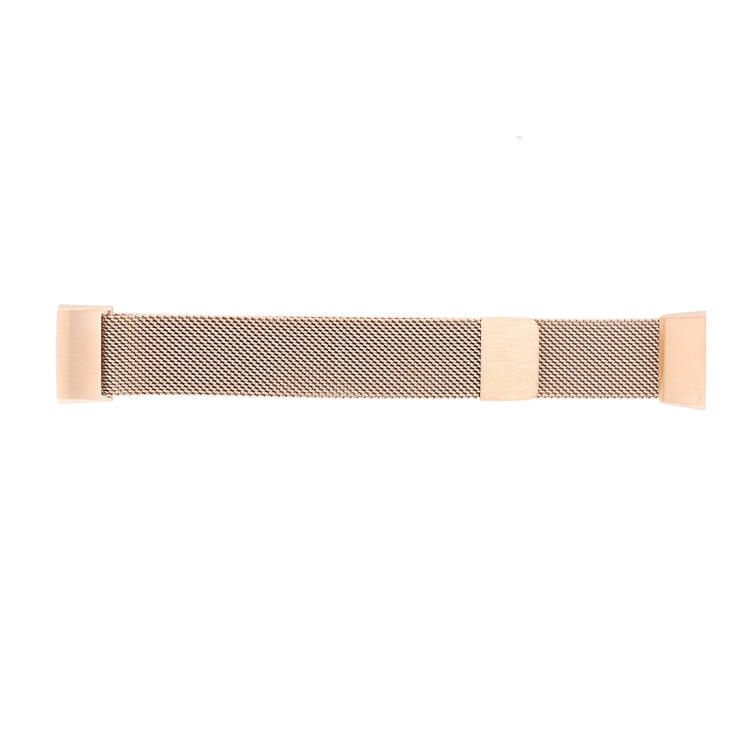 Rose gold metal mesh watch band with clasp and looped connector section