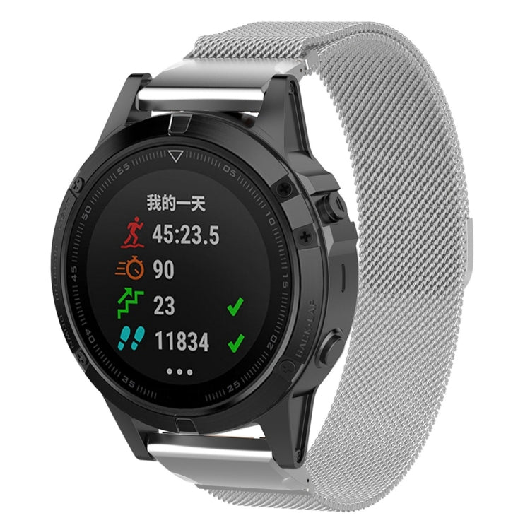 Milanese watch band for Garmin Fenix 6X, silver mesh strap with metal clasp