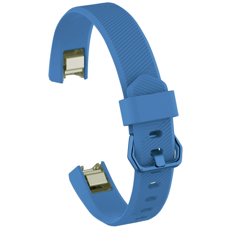 Blue silicone watch band for Fitbit Alta/HR, size L, with metal clasp and adjustment holes