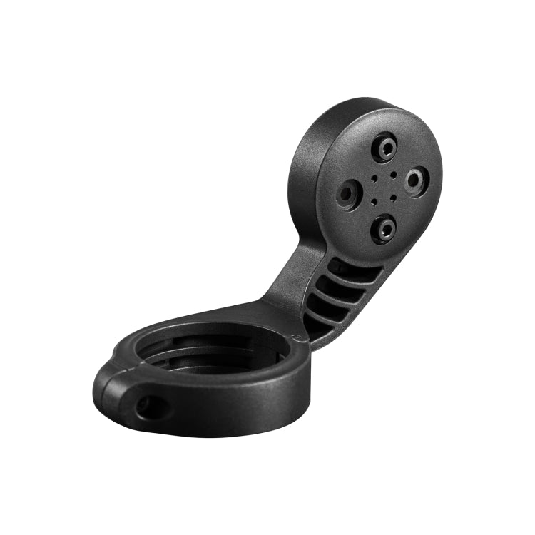 Dark bike computer mount base with open cradle and mounting hole pattern