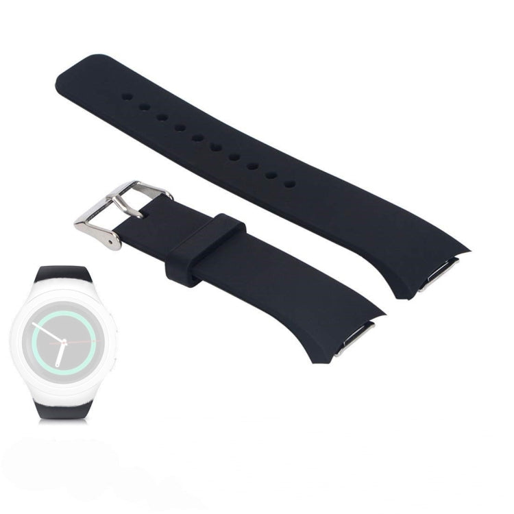 Black silicone watch band with metal buckle clasp and perforated holes