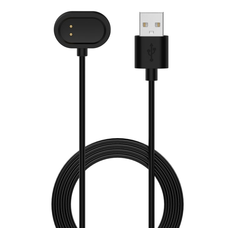 Magnetic charging cable with USB-A plug and round magnetic dock, black.