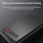 Dark 10x6 graphics tablet with red circular control and four side buttons