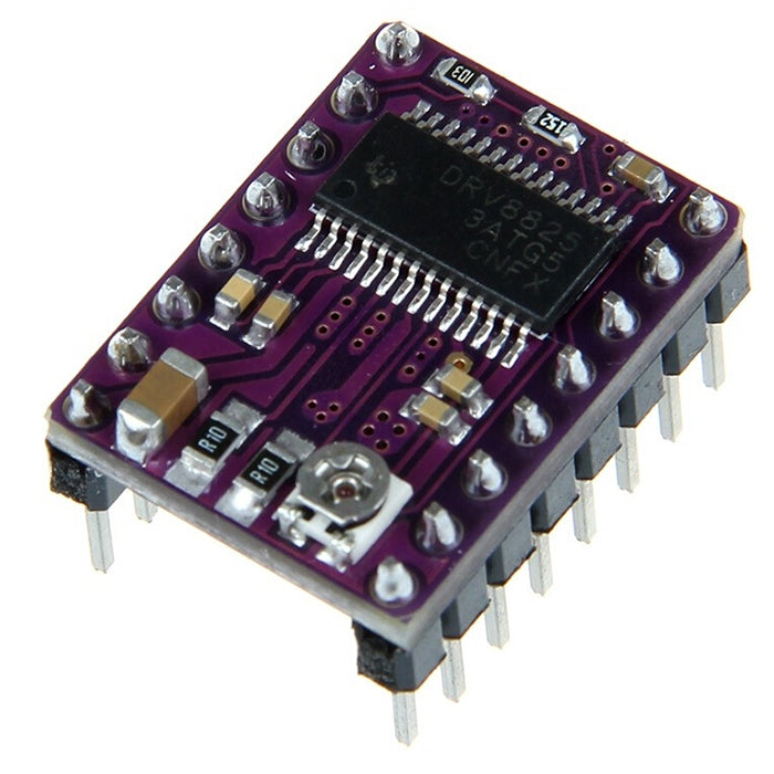 Purple PCB stepper motor driver module featuring an IC chip and side pin headers