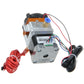 MK8 extruder with blue sensor port, orange heatsink strip, and bundled red leads