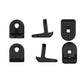 Assorted black charging bracket components with different mounting and slot pieces.