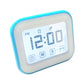 Blue digital kitchen timer clock with large LCD touch screen and PM digits