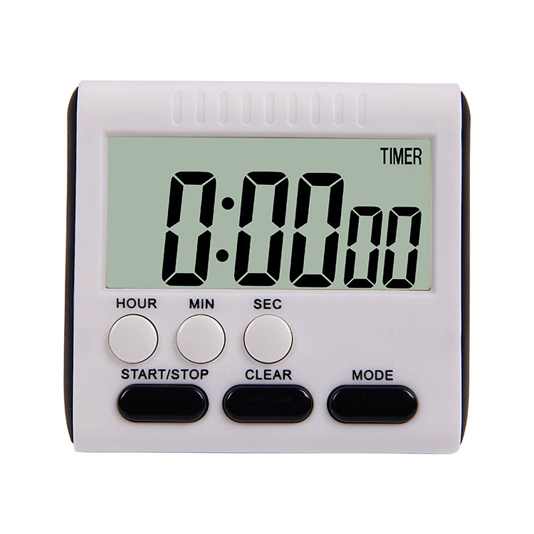 Digital kitchen timer with LCD display reading 0:00:00, black Start/Stop, Clear, and Mode buttons