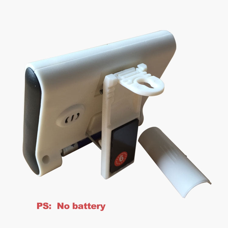 Digital kitchen timer with fold-out stand and magnetic back shown from the side