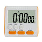 Digital kitchen timer with LCD 0:00:00 and orange buttons, white body with orange side accents