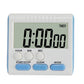 Digital kitchen timer with LCD 0:00:00 and blue buttons, white body and rounded control panel